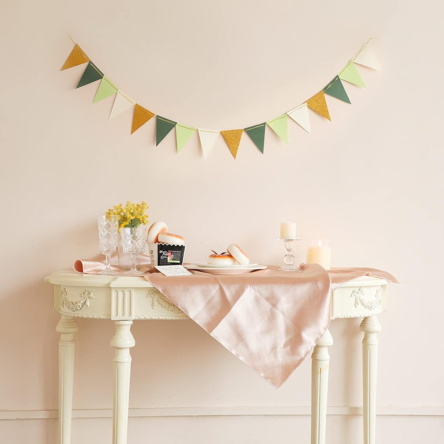 Fonder Mols Paper Pennant Party Decorations Large Gold Green(10 Feet), Triangle Flags Bunting, Paper Triangle Garland for Greenery Baby Shower Wedding Nursery Classroom Birthday Party