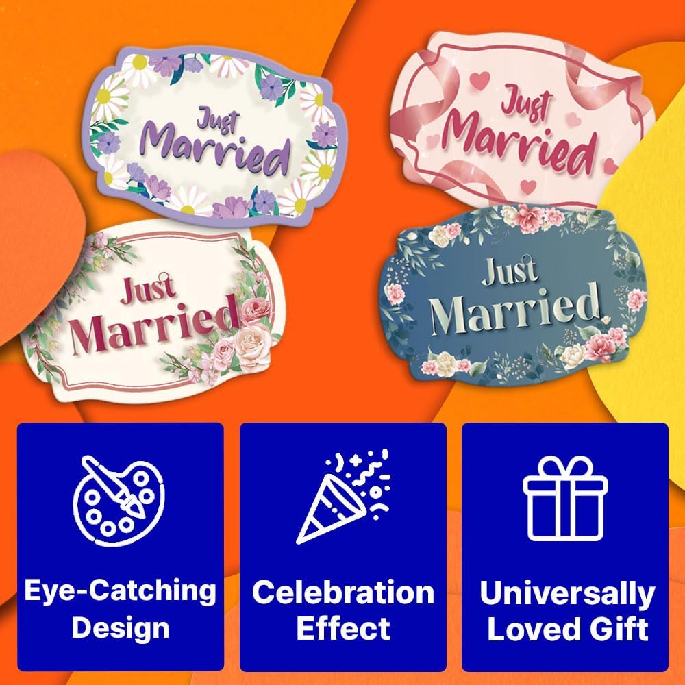 GEEKBEAR Just Got Married Car Magnet (2 Pack) - 13 x 8.7 in (Blue Rose)