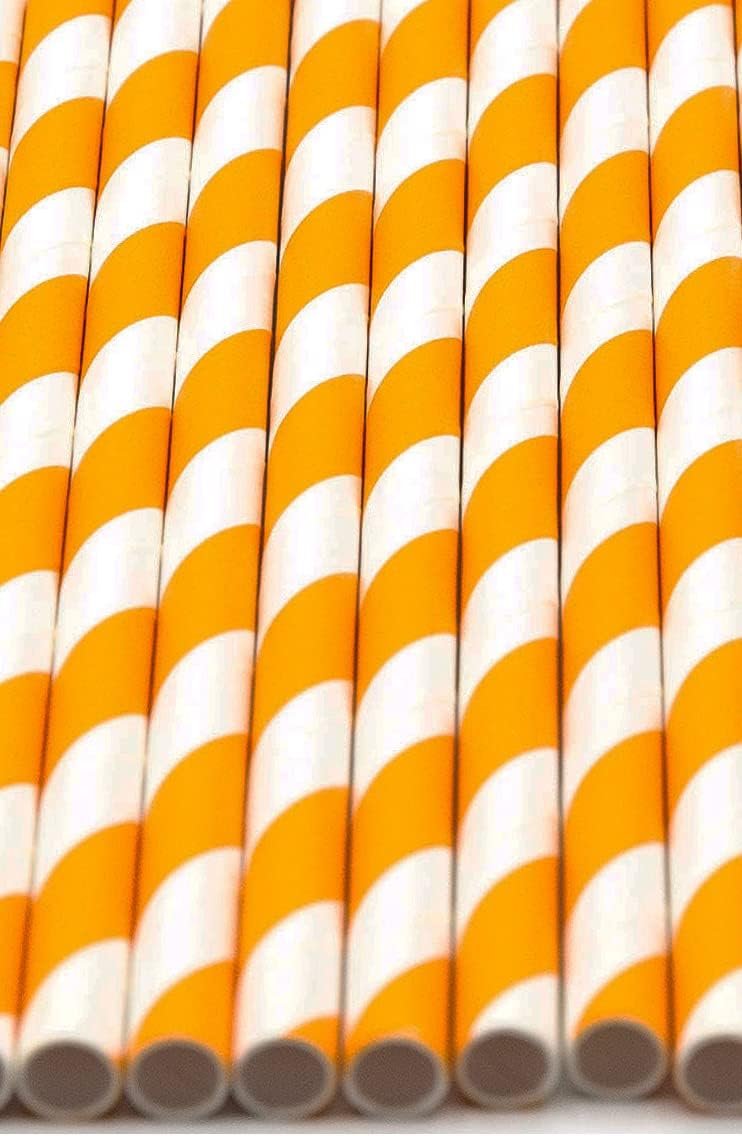 Pack of 900 Orange Swirls Biodegradable 4-Ply Paper Drinking Straws (Compostable, Non-toxic, BPA-free)