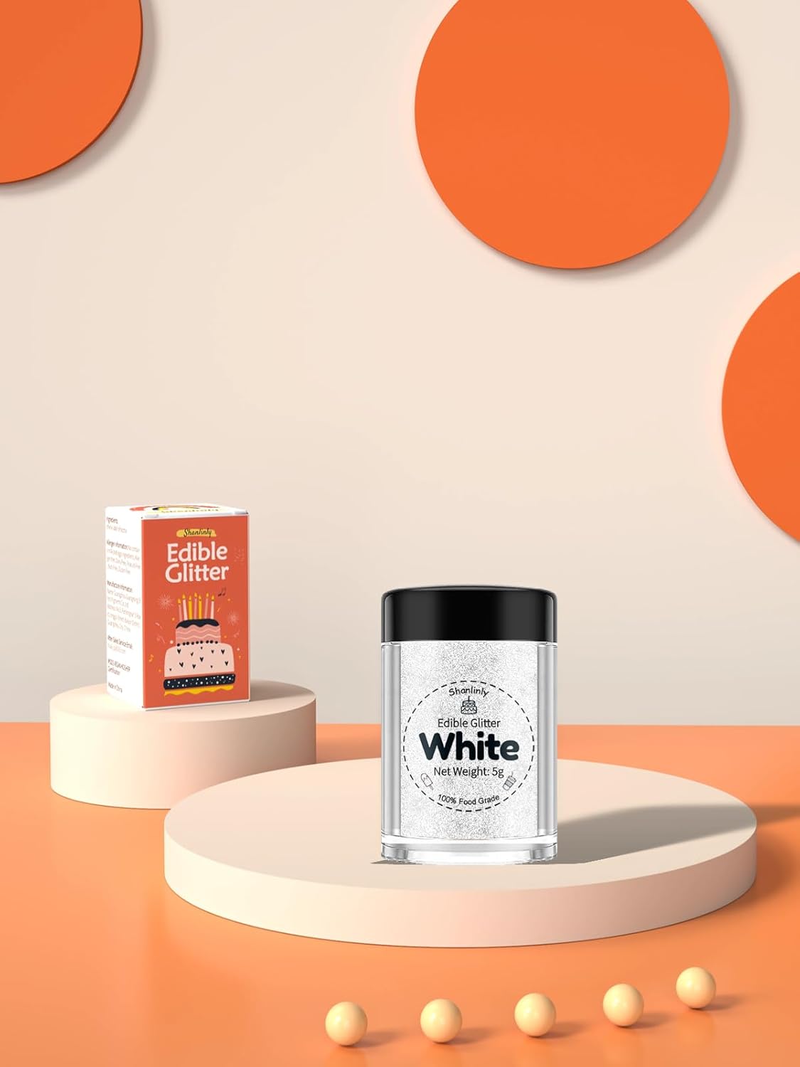 Shanlinly White Edible Glitter for Cakes Drinks - Food Grade 5g Shimmer Luster Glitter Dust Edible Glimmer Powders for Strawberries, Sprinkle on Sparkle, Chocolate, Cookie, Cupcake, Cocktail, Vegan
