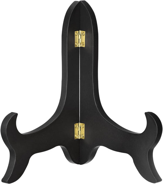 uxcell 9" Easel Plate Holder, Wooden Folding Display Stand Black for Decorative Picture Frame