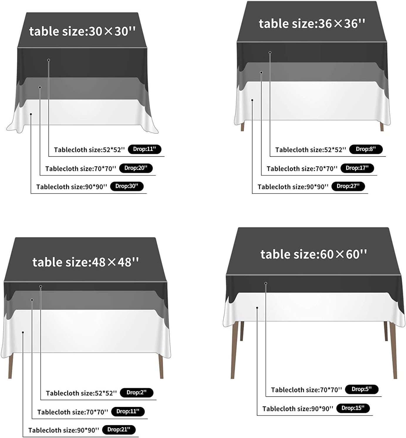 Fokitut 2 Pack Waterproof Square Tablecloth, 52x52 Inch, Stain Resistant and Wrinkle Polyester Table Cloth, Fabric Table Cover for Kitchen Dining, Wedding, Party, Holiday Dinner-Navy