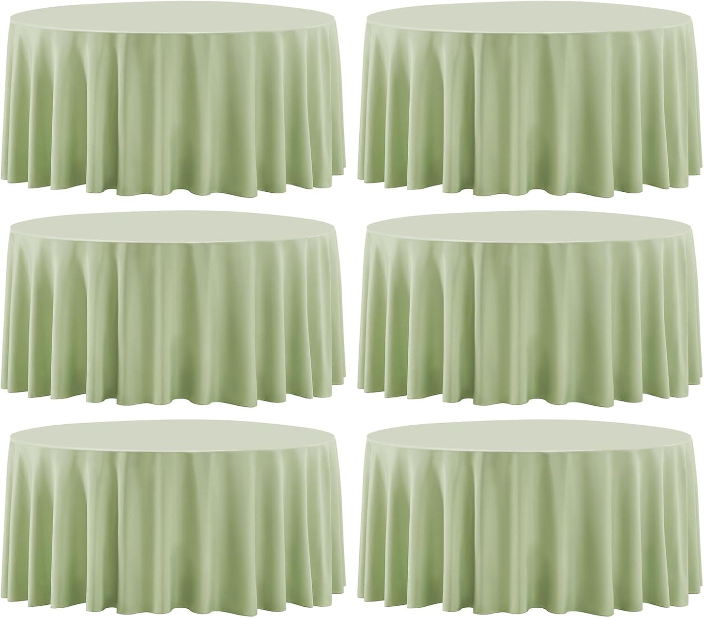 Round Tablecloth 132 Inch 6 Pack Sage Green Tablecloths Washable Decorative Linen Polyester Table Clothes Cover for Dining Table Banquets Buffet Parties and Wedding