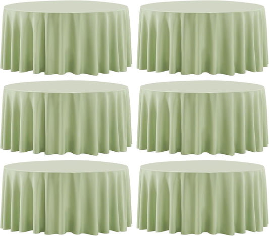 Round Tablecloth 6 Pack 108 Inch Sage Green Tablecloths Washable Decorative Linen Polyester Table Clothes Cover for Dining Table Banquets Buffet Parties and Wedding