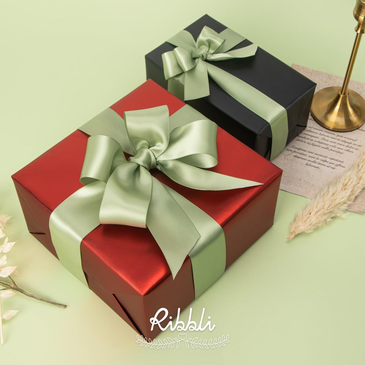 Ribbli Dusty Sage Satin Ribbon Double Faced Satin 1-1/2 Inch x Continuous 25 Yards-Sage Green Ribbon for Gift Wrapping Crafts Wedding Decoration Bows Bouquet Floral Arrangement