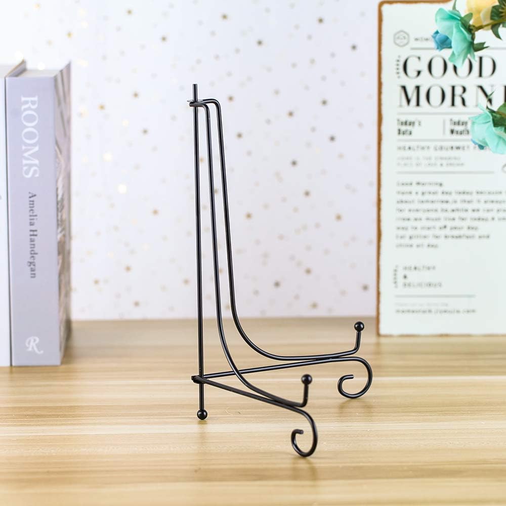 (2 Pack) Iron Display Stand, Black Iron Easel Plate Display Photo Holder Stand, Displays Picture Frames, Cookbooks, Decorative Plates, Tablets and Art 10 Inch