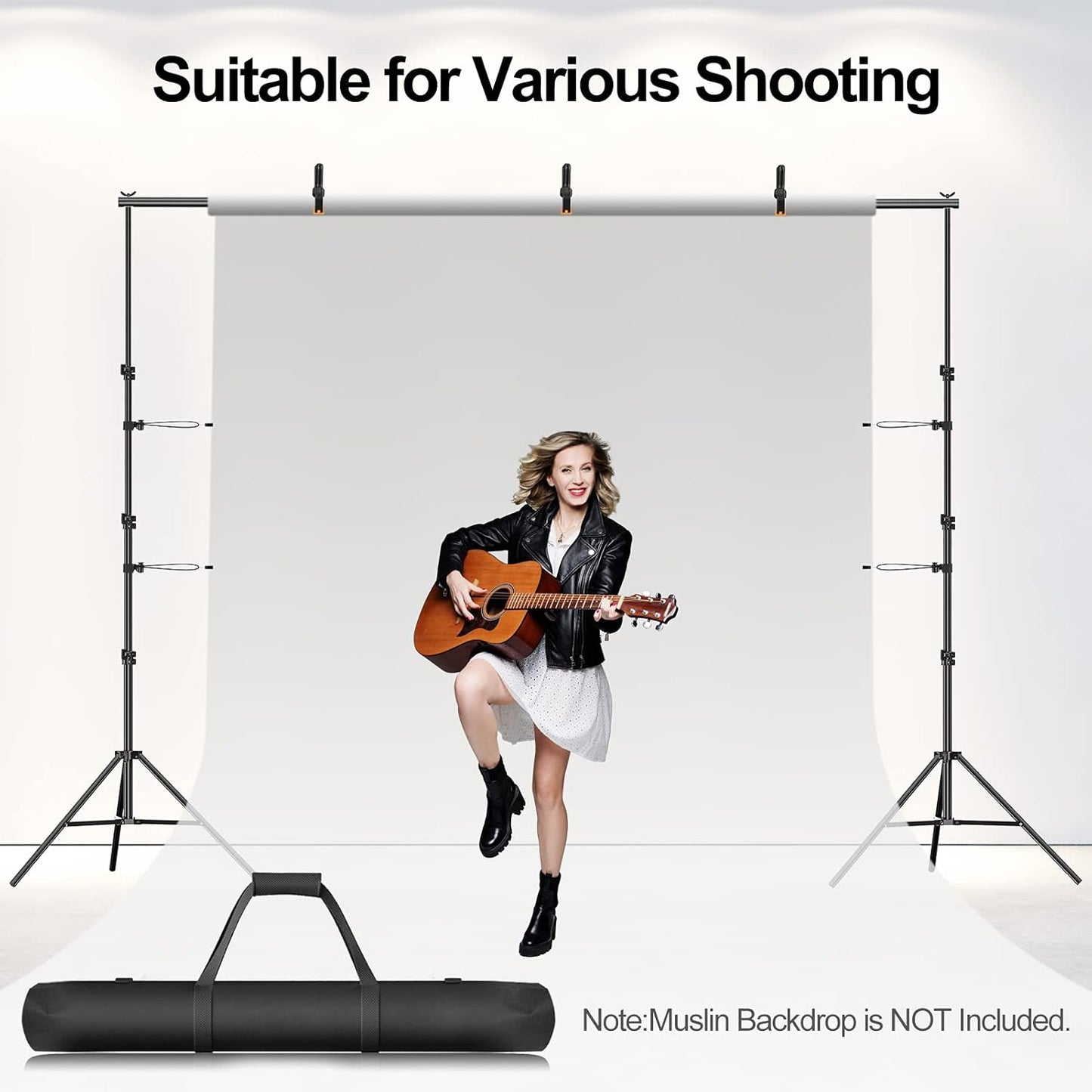 Photo Backdrop Stand, 8.5 x 10 ft Back Drop Adjustable Stands, Photography Background Support System Kit with Carry Bag, Clips and Clamps for Photo Video Studio, Parties, Wedding