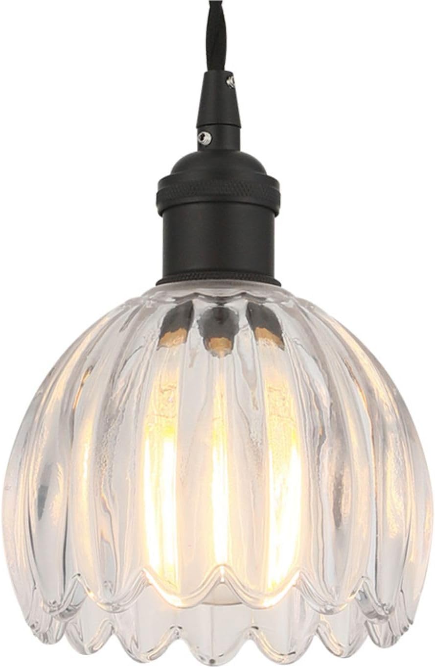 Vintage Black Pendant Light with Clear Tulip Glass Lampshade, Ideal Pendant Light Fixtures with 70 Inch Cord for Kitchen Island, Dining Room, Bedroom, Over Table, Living Room & Entryway (Hardwired)