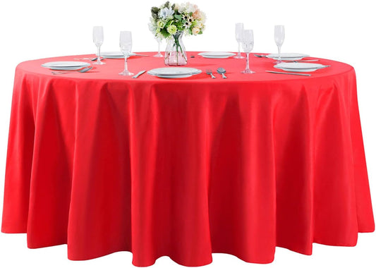 Cupuamon 132 inch Round Tablecloth Washable Polyester Table Cloth Decorative Table Cover for Wedding Party Dining Banquet（132 inch,Red）