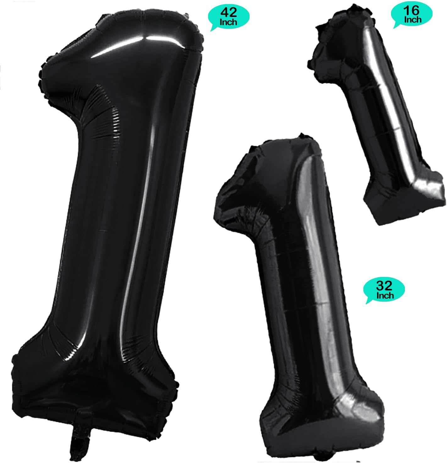 GOER Black Foil Balloons Number 1,Huge Number Balloons for 1st Birthday Party Supplies Anniversary Decorations (3 pcs,42 inch,32 inch,16inch)