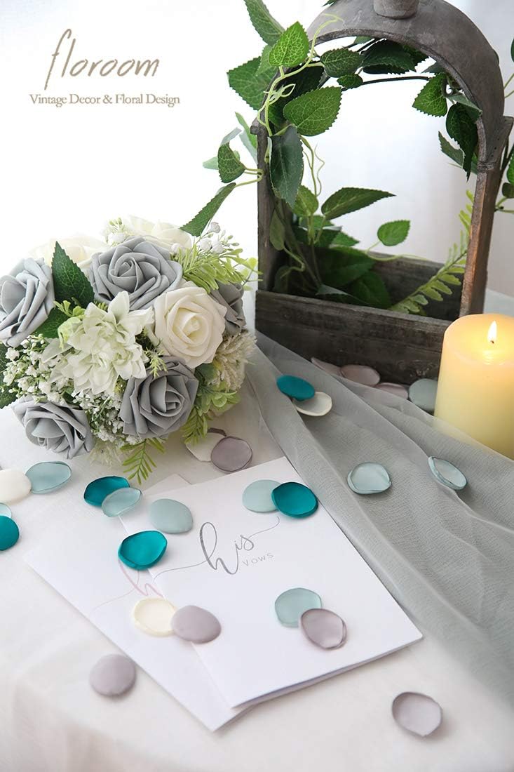 Floroom 300pcs Rose Petals Teal Green Faux Silk Flower Petals for Wedding Flower Girl Basket Aisle Scatter Cake Table Centerpieces Party Confetti Baby Shower Romantic Night Decoration Home Decor