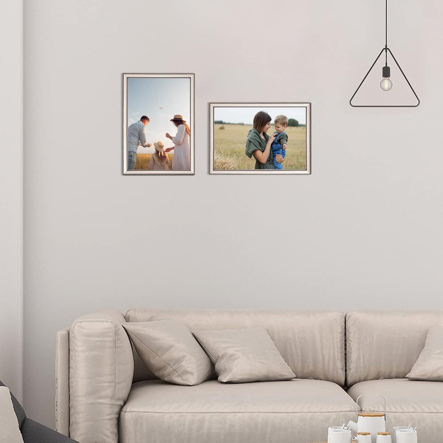 5x7 Picture Frame Champagne Brushed Modern Simple Thin Aluminum Metal Photo Frame with HD Real Glass, Display for Tabletop and Wall Collage. (2 Pack)