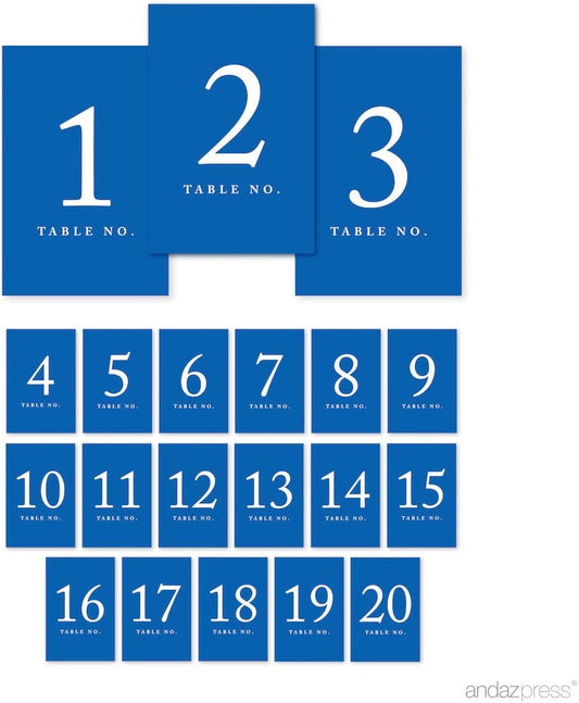 Andaz Press Royal Blue Table Numbers 1-20, 4x6-Inches - Versatile for Wedding, Restaurant, Classroom, Boda