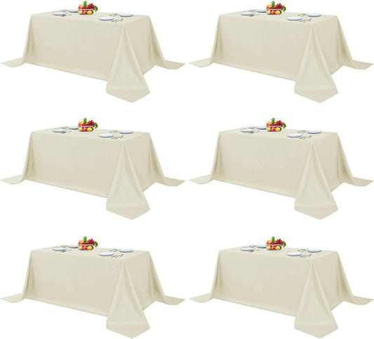 Fitable Elegant Rectangle Table Clothes, 6 Pack - 90 x 132 Inch, Ivory - Reusable and Washable Tablecloths, Polyester Fabric Table Covers for Wedding, Party, Banquet, Formal Events