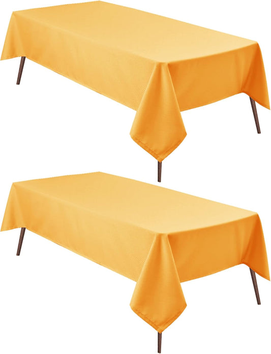 Hiasan 2 Pieces Solid Rectangle Tablecloth - Waterproof and Spillproof Washable Table Cloth for Dining Tables, Orange Yellow, 54 x 80 Inch