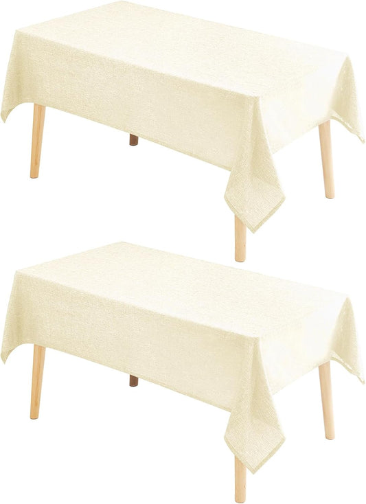 Hiasan 2 Pack Faux Linen Square Tablecloth - Wrinkle and Stain Resistant Washable Table Cloth for Kitchen Dining Room Holiday Table Cover for Party Dinner, Champagne, 70 x 70 Inch