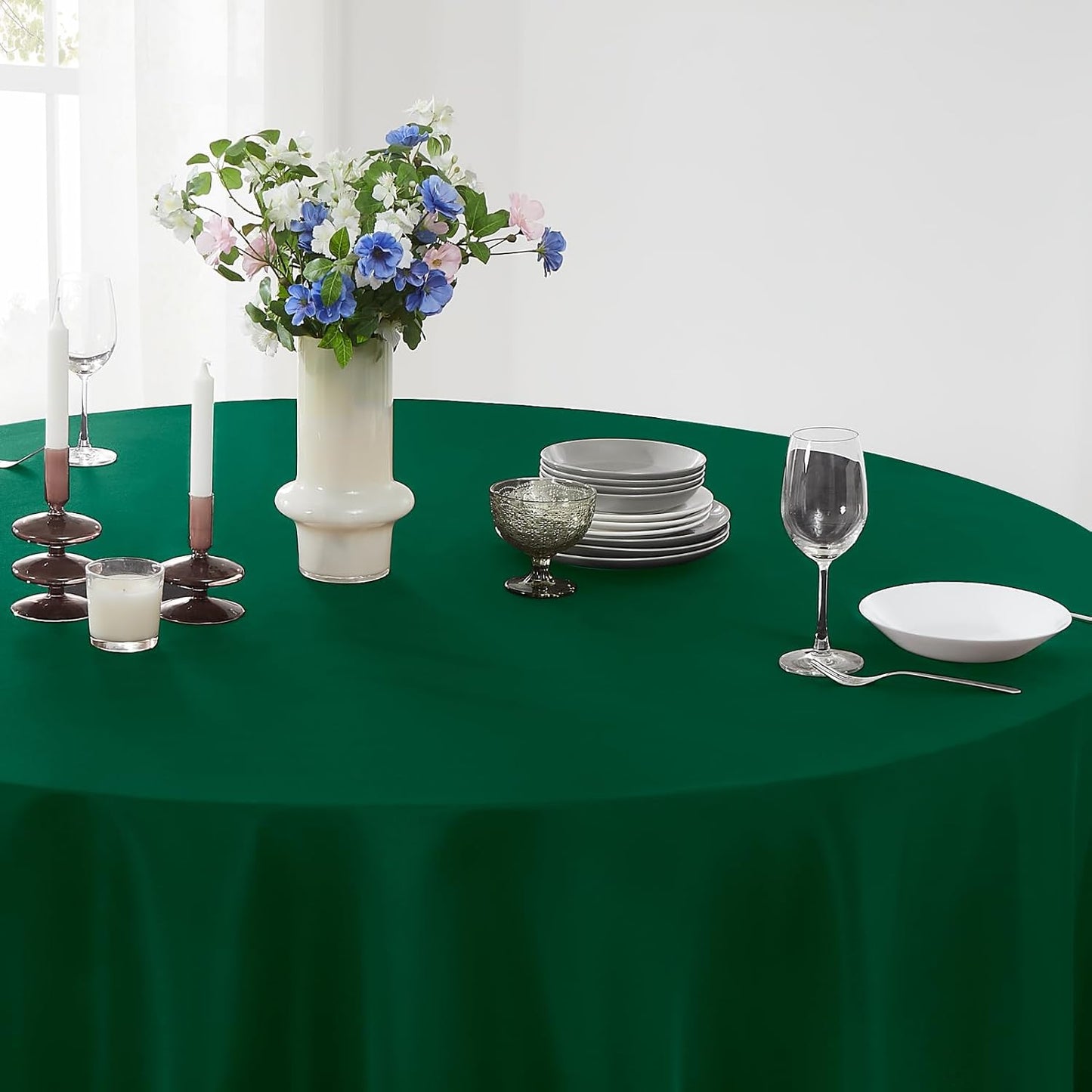 Round Tablecloth 120 Inch 2 Pack Dark Green Tablecloths Washable Decorative Linen Polyester Table Clothes Cover for Dining Table Banquets Buffet Parties and Wedding