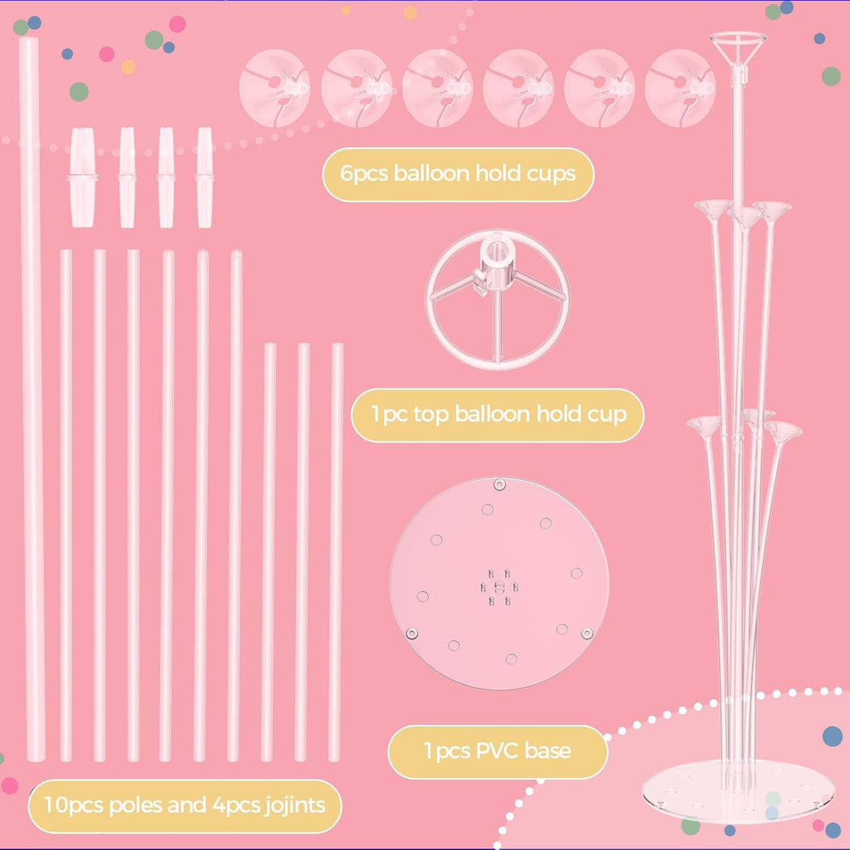 4 Set Balloon Stand Kit - Table Balloon Stands with Base, Easy Assembly Balloon Sticks, Reusable Balloon Holders for Baby Showers, Weddings, Birthdays, Party Decorations.
