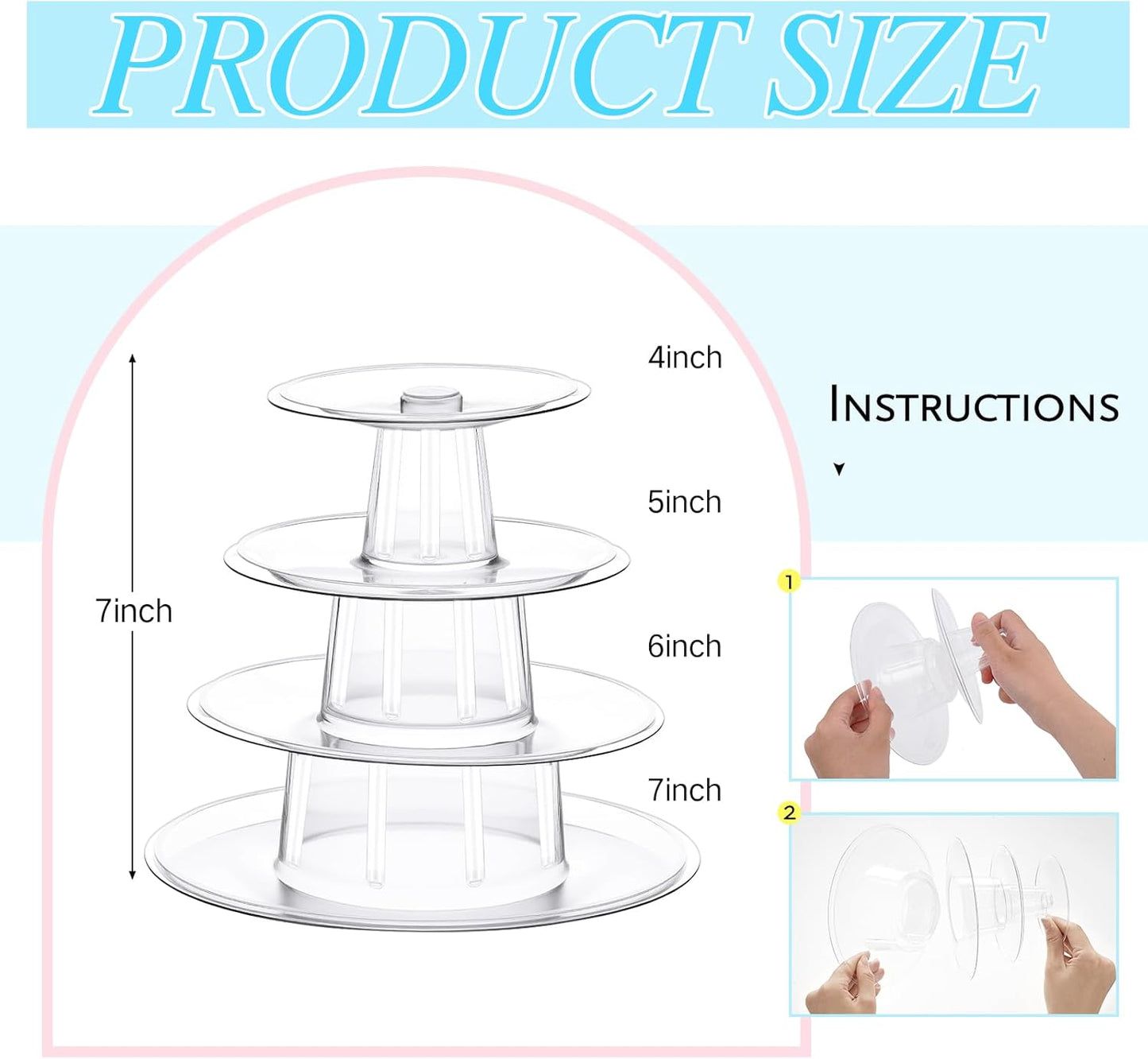 Juexica 4 Pcs Round Macaron Display Tower Stand 4 Tiers Plastic Cake Rack Macaron Wedding Cupcake Display Food Serving Stands Clear Dessert Tower for Wedding Baby Shower Birthday Decoration