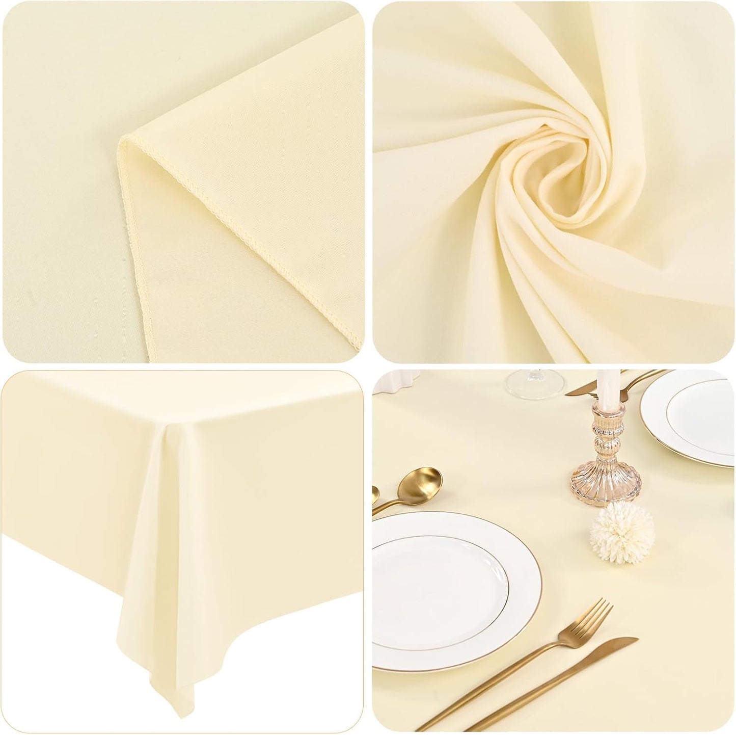 12 Pack 60 x 126 Inch Tablecloth, Beige Polyester Tablecloth for 8 Ft Rectangle Tables, Washable Fabric Table Cover for Wedding Party Dining Buffet Parties or Camping