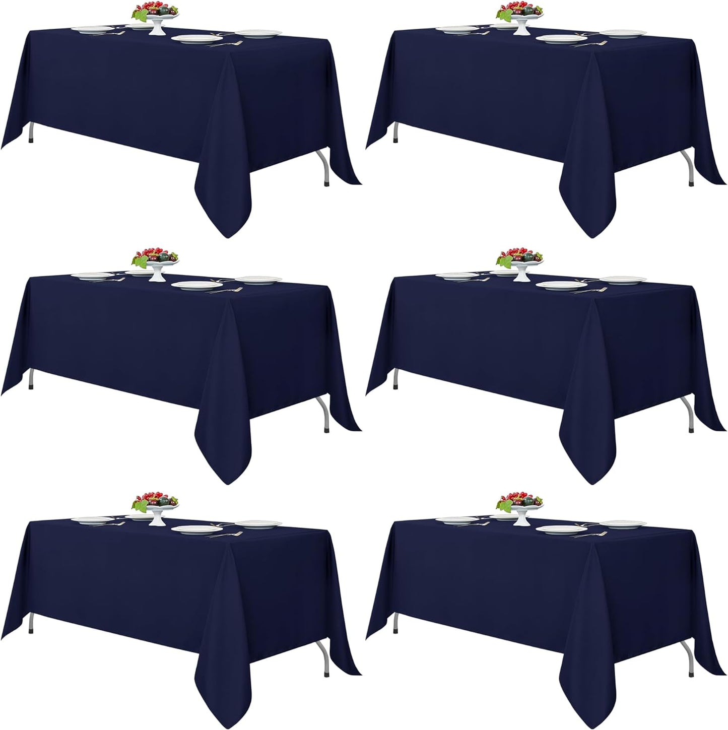 Fitable Navy Tablecloths for 6-8 Foot Tables, 6 Pack - 70 x 120 Inches - Reusable and Washable Table Clothes, Polyester Fabric Table Covers for Wedding, Party, Banquet