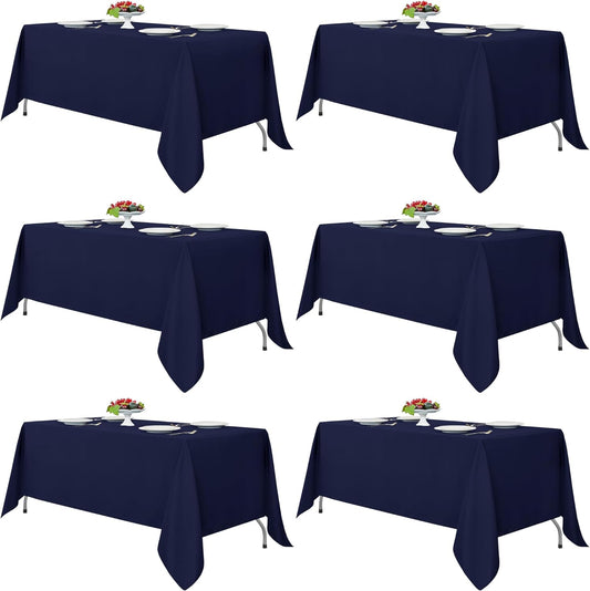 Fitable Navy Tablecloths for 6-8 Foot Tables, 6 Pack - 70 x 120 Inches - Reusable and Washable Table Clothes, Polyester Fabric Table Covers for Wedding, Party, Banquet