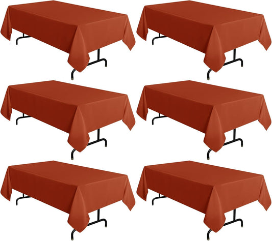 sancua 6 Pack Rust Tablecloth 60 x 102 Inch, Rectangle Thanksgiving Burnt Orange Table Cloth for 6 Feet Tables - Stain and Wrinkle Resistant Washable Polyester Table Cover for Dining Parties Camping