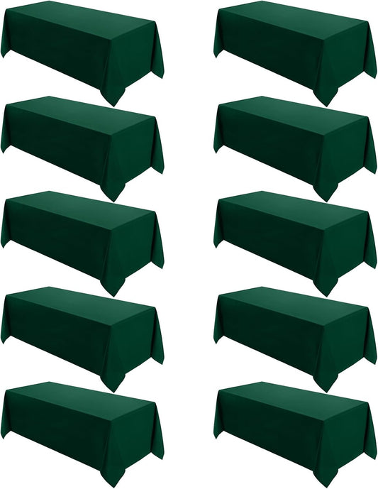 VidaFete Tablecloth 10 Pack 90 * 132inch Rectangle Table Cloth Polyester, Stain Wrinkle Resistant Polyester Dining Table Cover for Kitchen Dinning Party Wedding Rectangular Buffet Decoration(Green)