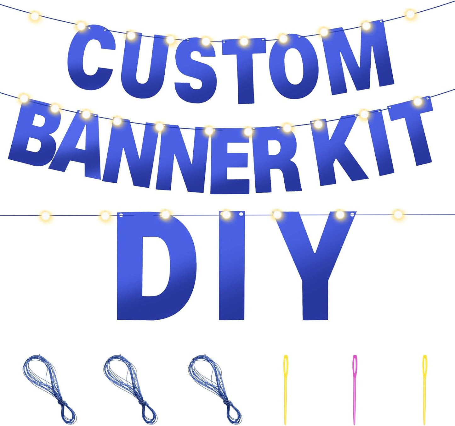 TaoBary 112 Pcs DIY Letter Custom Banner Glitter Customizable Banner Kit Including 107 Letters and Numbers 3 Rope for Valentine Birthday Party(Bright Blue)