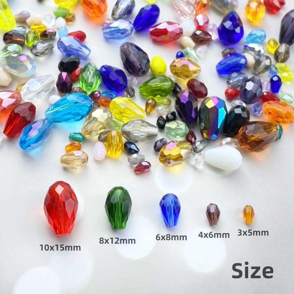 40pcs 10x15mm Teardrop Crystal Glass Beads Vertical Hole Faceted Loose Spacer Beads for DIY Craft Jewelry Making Necklace Bracelet Earring Wind Chimes(Pink Series)