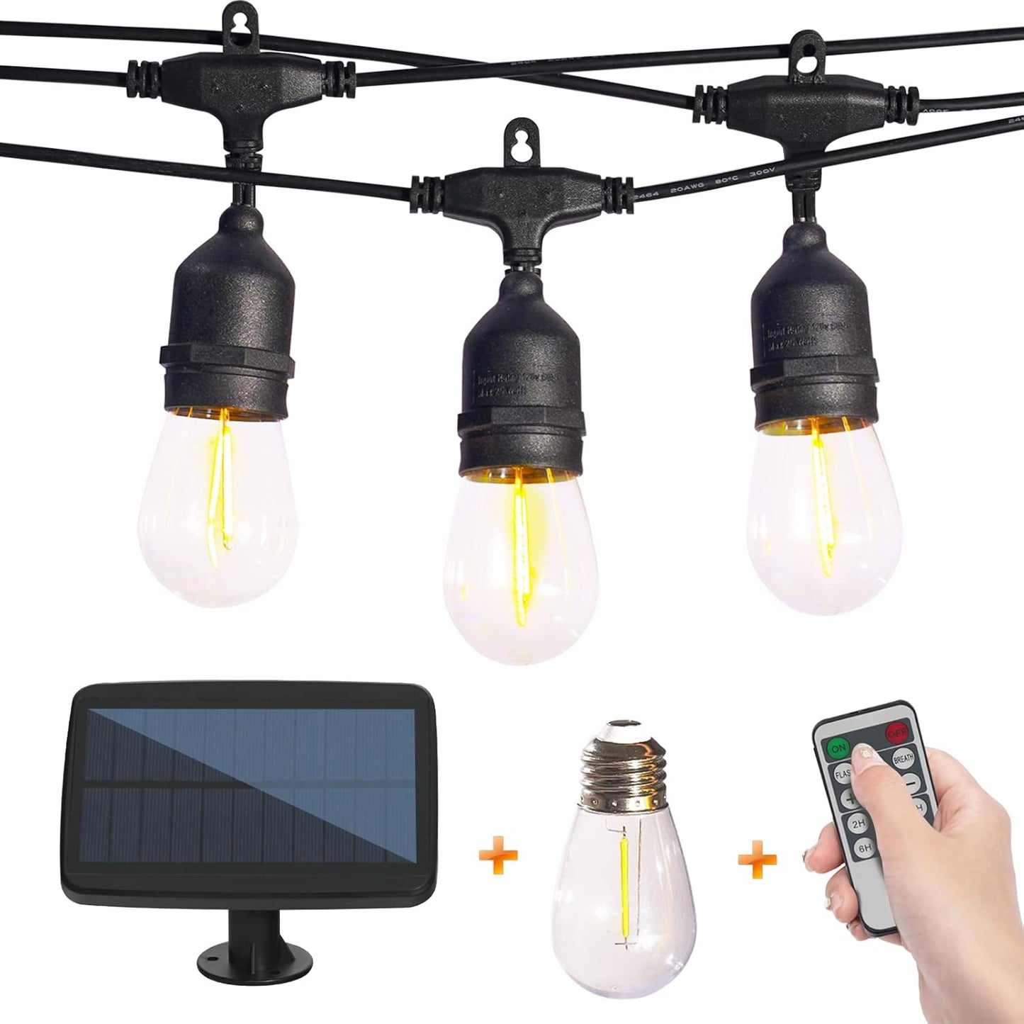 27FT Solar String Lights Outdoor with Remote, Dimmable Waterproof Solar Powered Patio Lights for Garden, Backyard, Camping, Party Shatterproof LED Edison Bulbs & Color Changing.