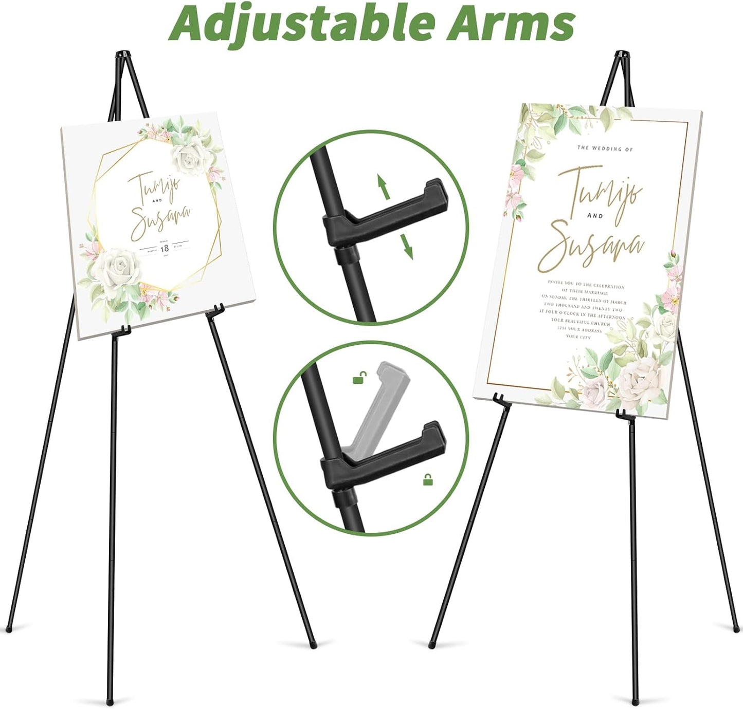 PUJIANG Easel Stand for Signs,63" Easels for Displaying Pictures, Display Easels for Wedding Sign Poster, Metal Floor Standing Easel,Folding Art Easel for Painting, Welcome Sign Stand with Case