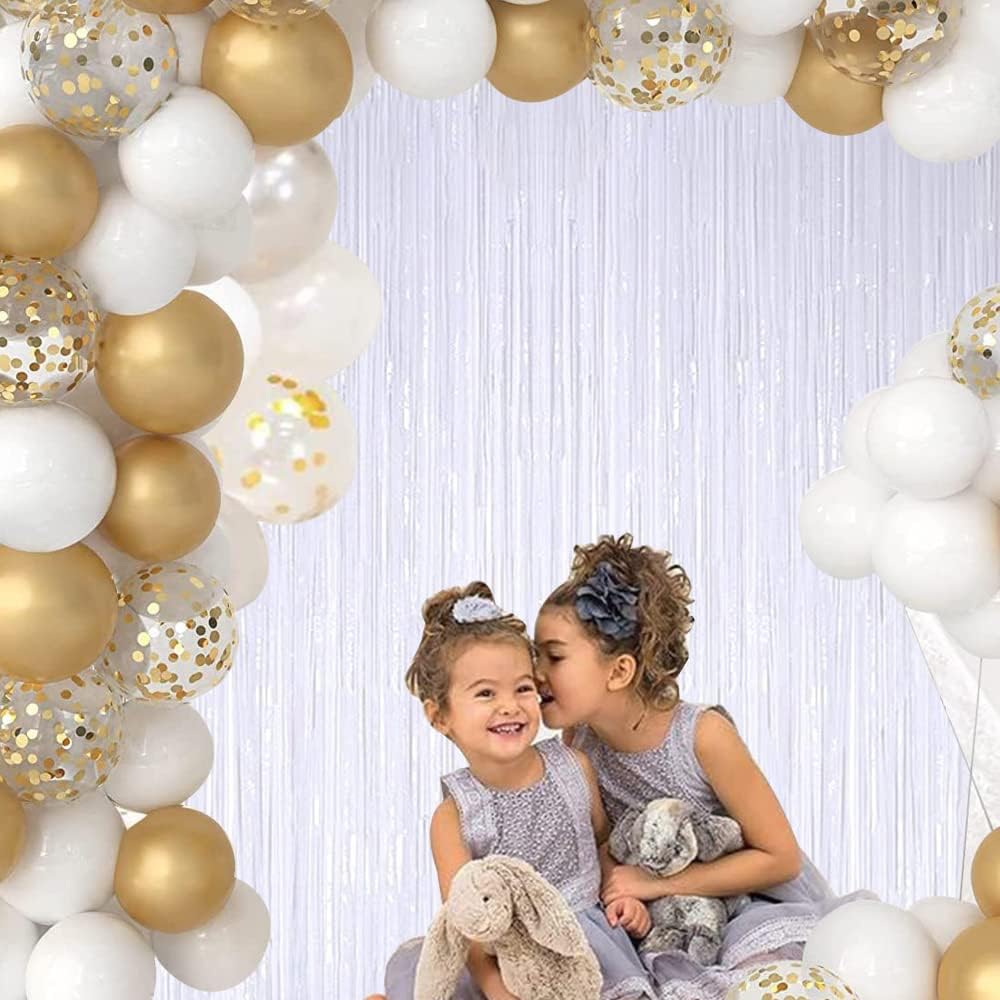 BEISHIDA 4 Pcs White Door Streamers Tinsel Curtain Party Streamers Backdrop Fringe Foil Wall Background for Birthday Halloween Christmas Wedding Party Decoration(3.28 ft x 6.56 ft)