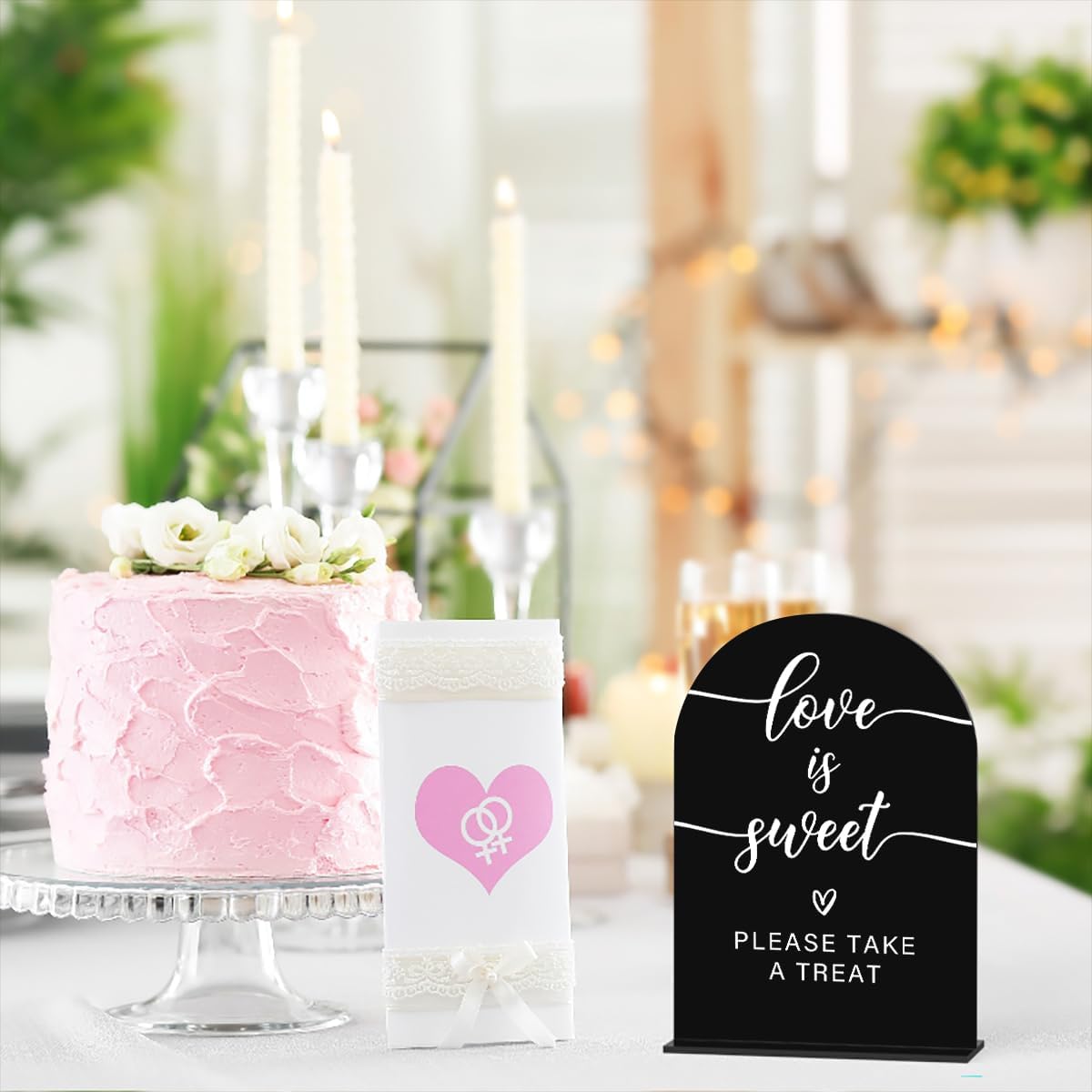 Acrylic Wedding Sign Love is Sweet Sign for Wedding Wedding Signs for Ceremony Modern Calligraphy Arch Acrylic Table Top Sign for Wedding Reception and Event Party Table(black）