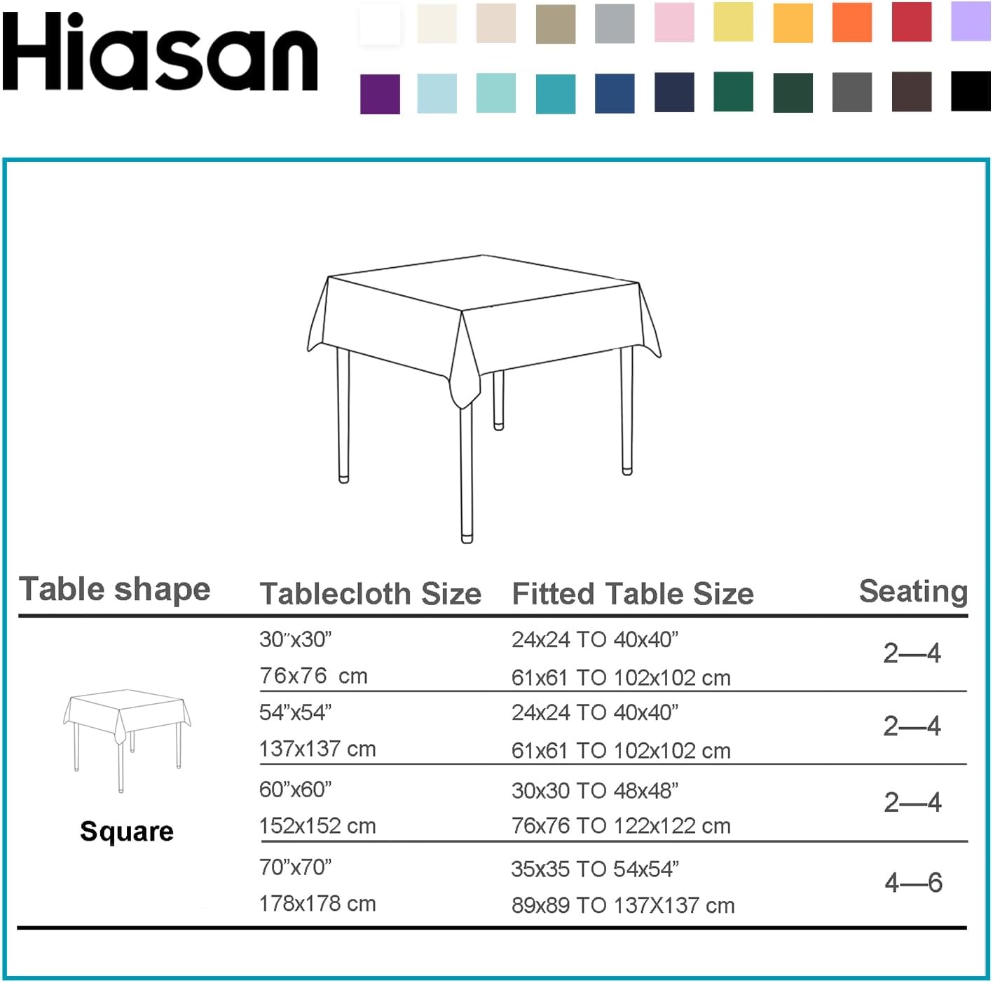 Hiasan Dusty Blue Tablecloth for Square Tables - Waterproof and Spillproof Washable Fabric Table Cloth for Dining Room Kitchen Party, 60 x 60 Inch