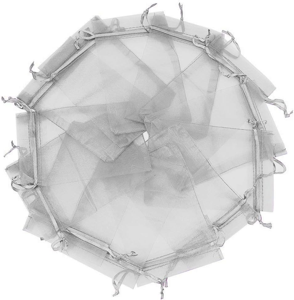 Wudygirl 100pcs Sheer Grey Organza Bags 5 x 7 Inch with Drawstring Transparent Jewelry Pouches Party Wedding Holidays Favor Seashell Candy Favor Bags(Grey 5x7'')
