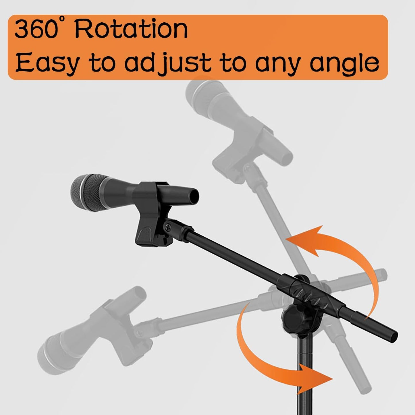 Mic Stand Floor with Boom Arm Microphone Stand with Heavy Weighted Base, Adjustable Height 25" to 69", Music Stand with Mic Holder, Cable Clips for Performance, Podcast, Recording Studio, Karaoke