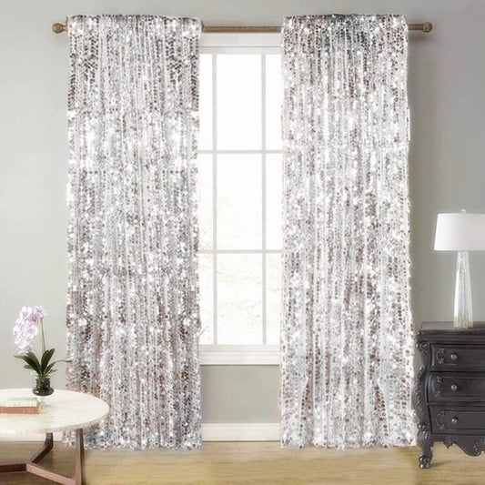 9FTx9FT Silver Big Sequin Backdrop Curtains Panels Drapes Home Party Supplies Sequin Background for Parties Shimmer Wall Backdrop Cloth and Thanksgiving Christmas