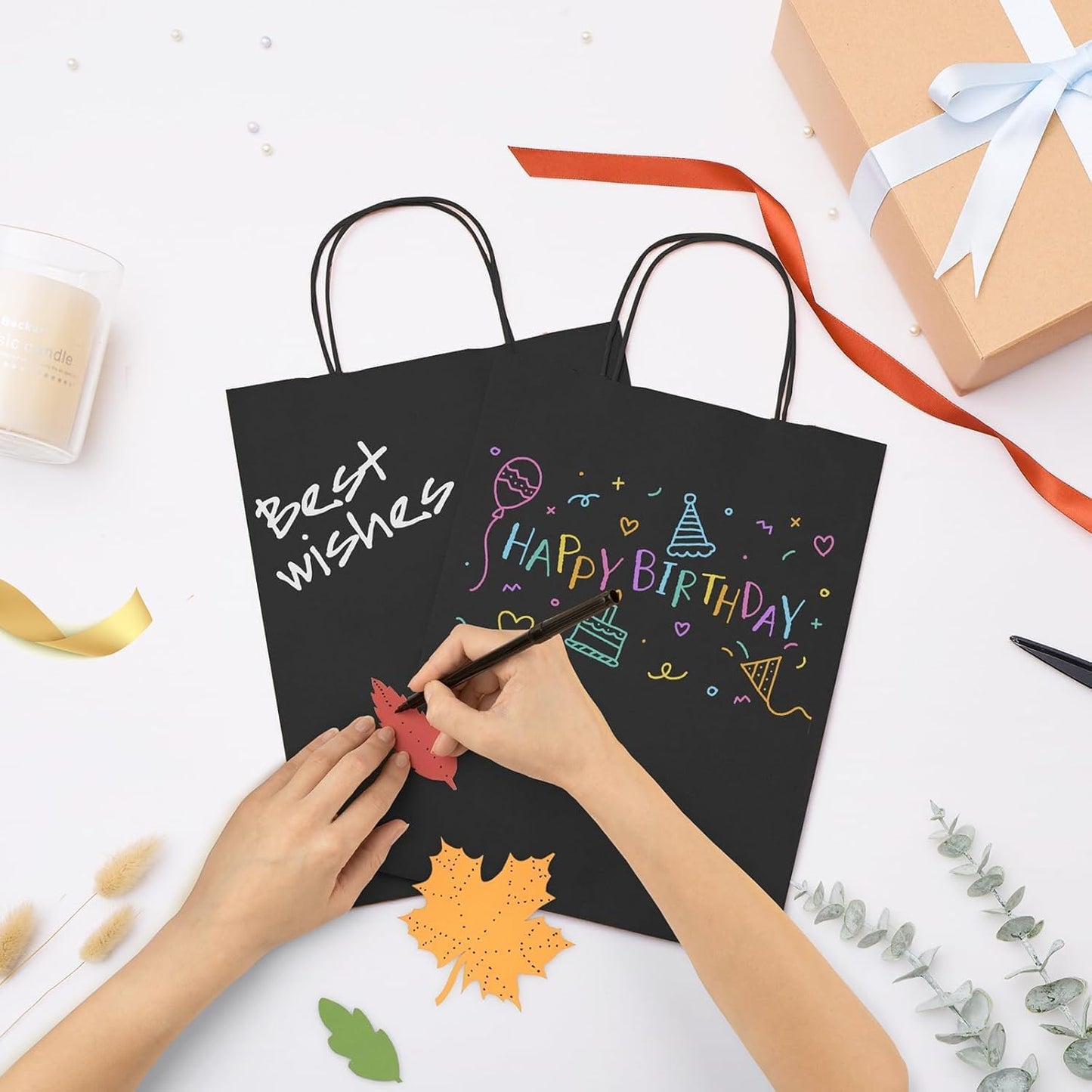 GSSUSA 12000 Pack 8x4.25x10 Inch Paper Bags with Handles Bulk, Black Paper Gift Bags for Small Business, Heavy Duty Bulk, for Birthday Party Favors, Shopping, Retail