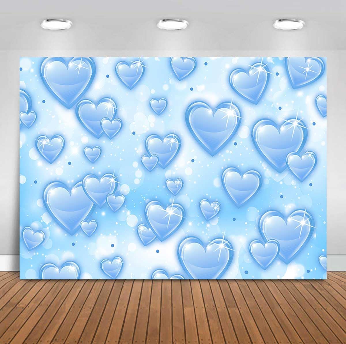 Sensfun 7x5ft Light Blue Heart Backdrop Early 2000s Party Decorations Old School Backdrops Valentines Day 90s Hearts Y2K Birthday Party Banner Newborn Photography Background Selfile Photo Booth Props