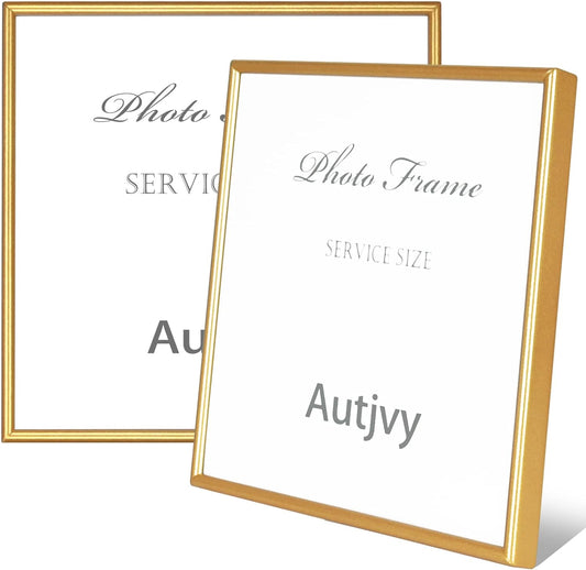 6x6 Picture Frame Set of 2, Gold Modern Simple Thin Aluminum Metal Square Photo Frames with HD Glass, Display for Tabletop and Wall, 2 Pack