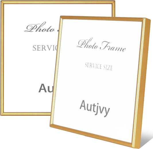 5x5 Picture Frame Set of 2, Matte Gold Modern Simple Thin Aluminum Metal Photo Frames with HD Real Glass, Display for Tabletop and Wall Collage, 2 Pack