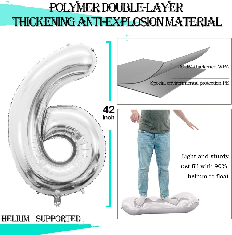 GOER Number 60 Balloons for 60th Birthday Party Decorations,42 Inch Jumbo Foil Helium Balloons for 60th Anniversary (Silver)