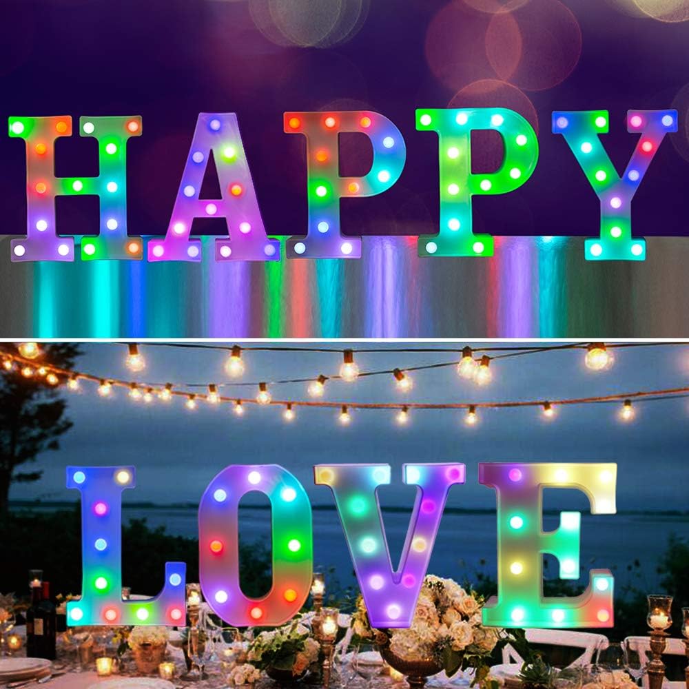 Pooqla Colorful LED Marquee Letter Lights with Remote – Party Bar Letters with Lights Decorations for The Home - Multicolor M