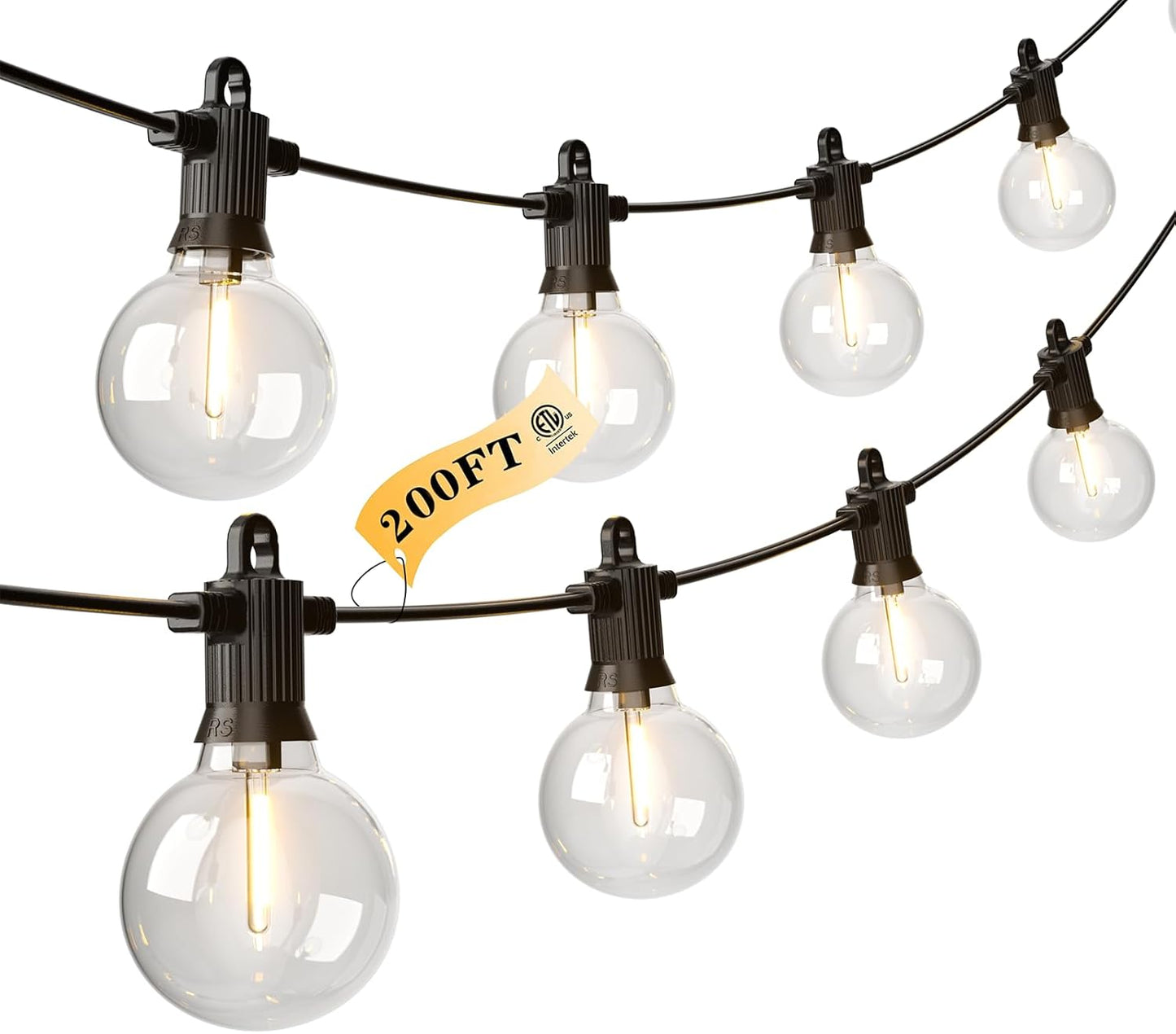 Kawaya 200FT Outdoor String Lights - LED Waterproof Patio Light for Outside with 100+4 G40 Globe Blubs - Shatterproof Hanging Lights for Porch Bistro Backyard Gazebo Balcony Cafe