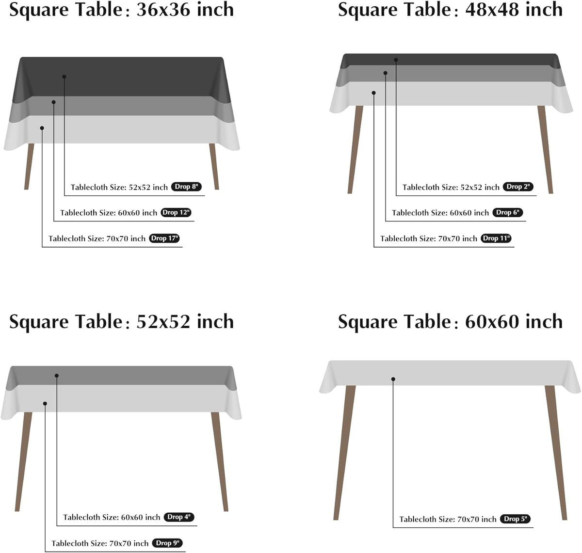 2 Pack Square Table Cloth 52X52 Inch Chocolate Washable Fabric Tablecloth Polyester Solid Dining Table Cover for Birthday Party Dinner Holiday Outdoor Indoor