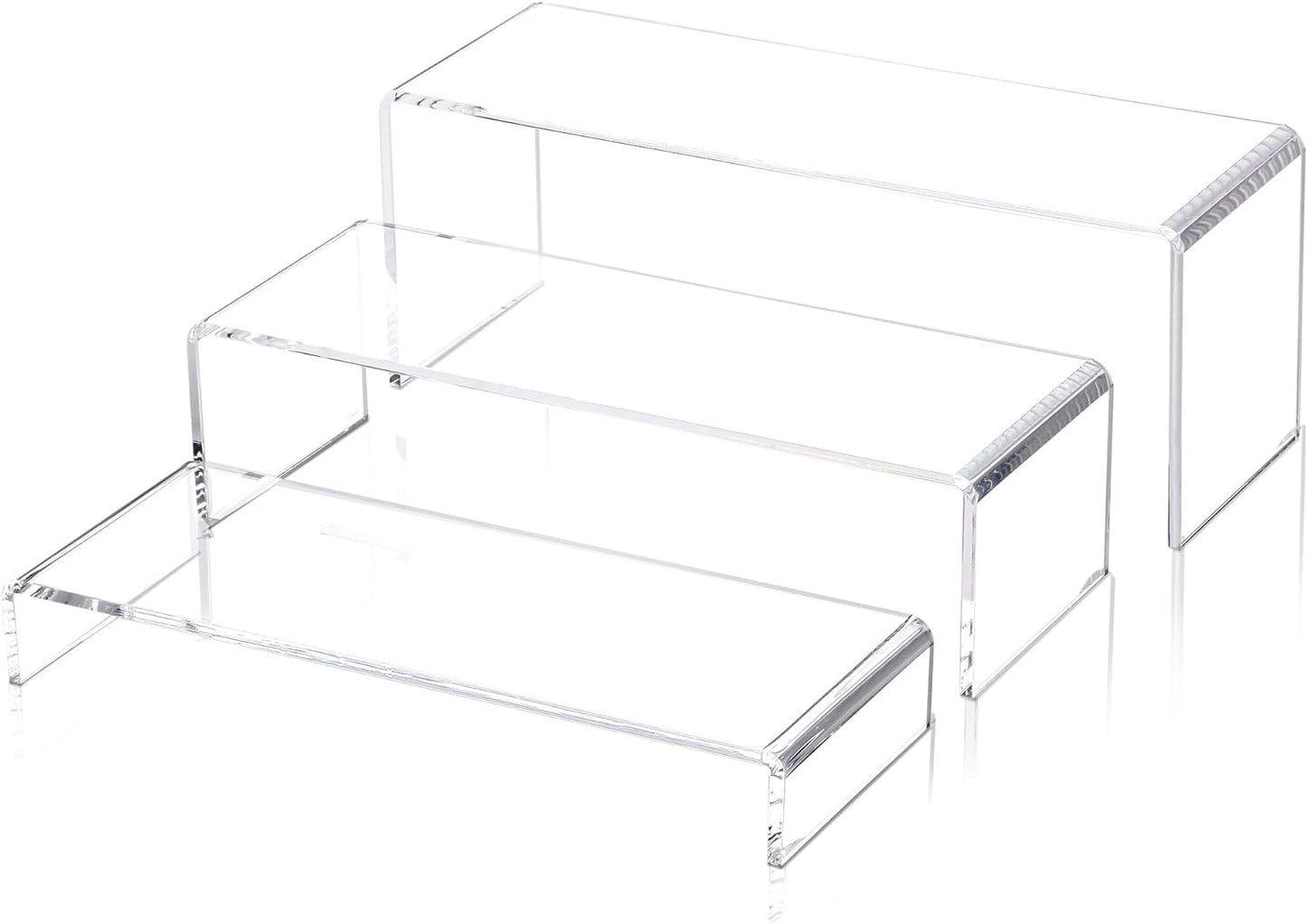 1 Set Large Acrylic Clear Display Risers, 3 Sizes 12" Rectangular Showcase Collectibles Display Shelf, 5 mm Thick Desktop Display Stand Holder for Figures, Jewelry, Perfume, Toys