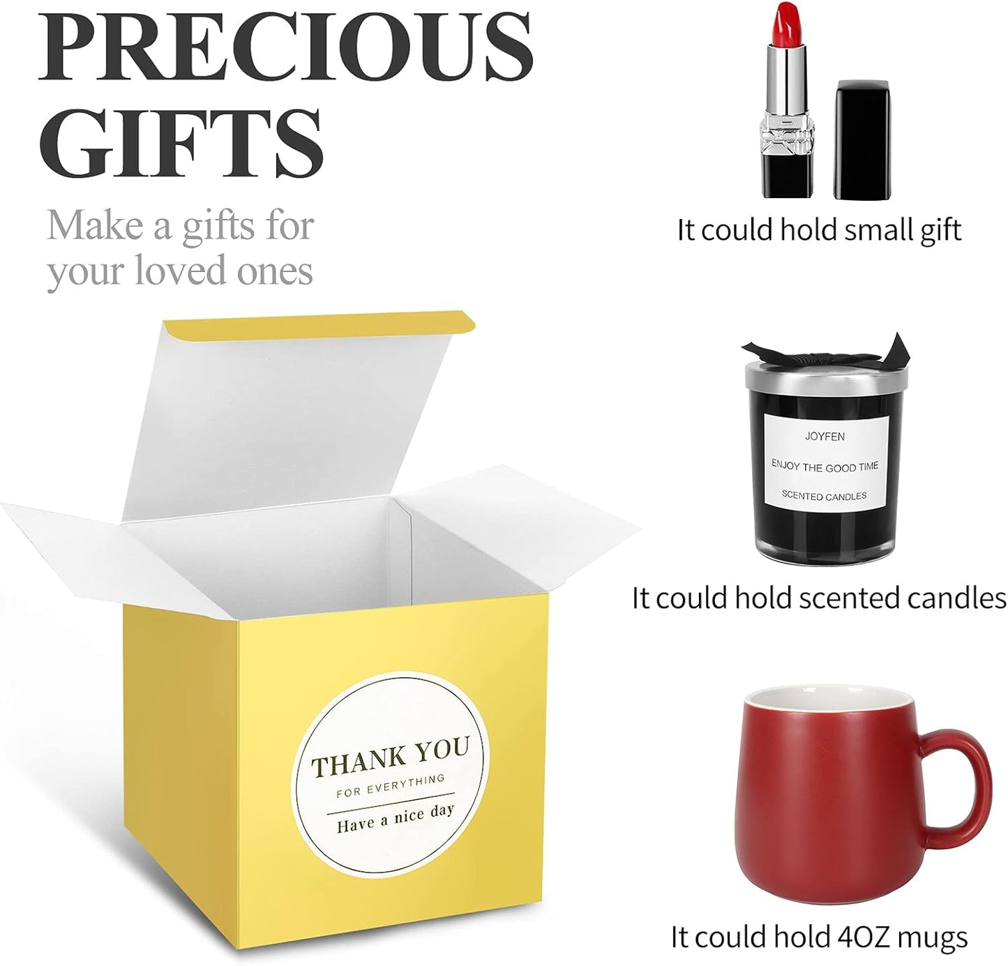 COTOPHER Small Gift Boxes 100 Pack 4x4x4 inches Pink Gift Boxes with Lids for Gifts, Crafting, Wedding Party Favor, Cupcake Boxes, Candy, Bridesmaids Proposal Box with Ribbons and Stickers (Pink, 100