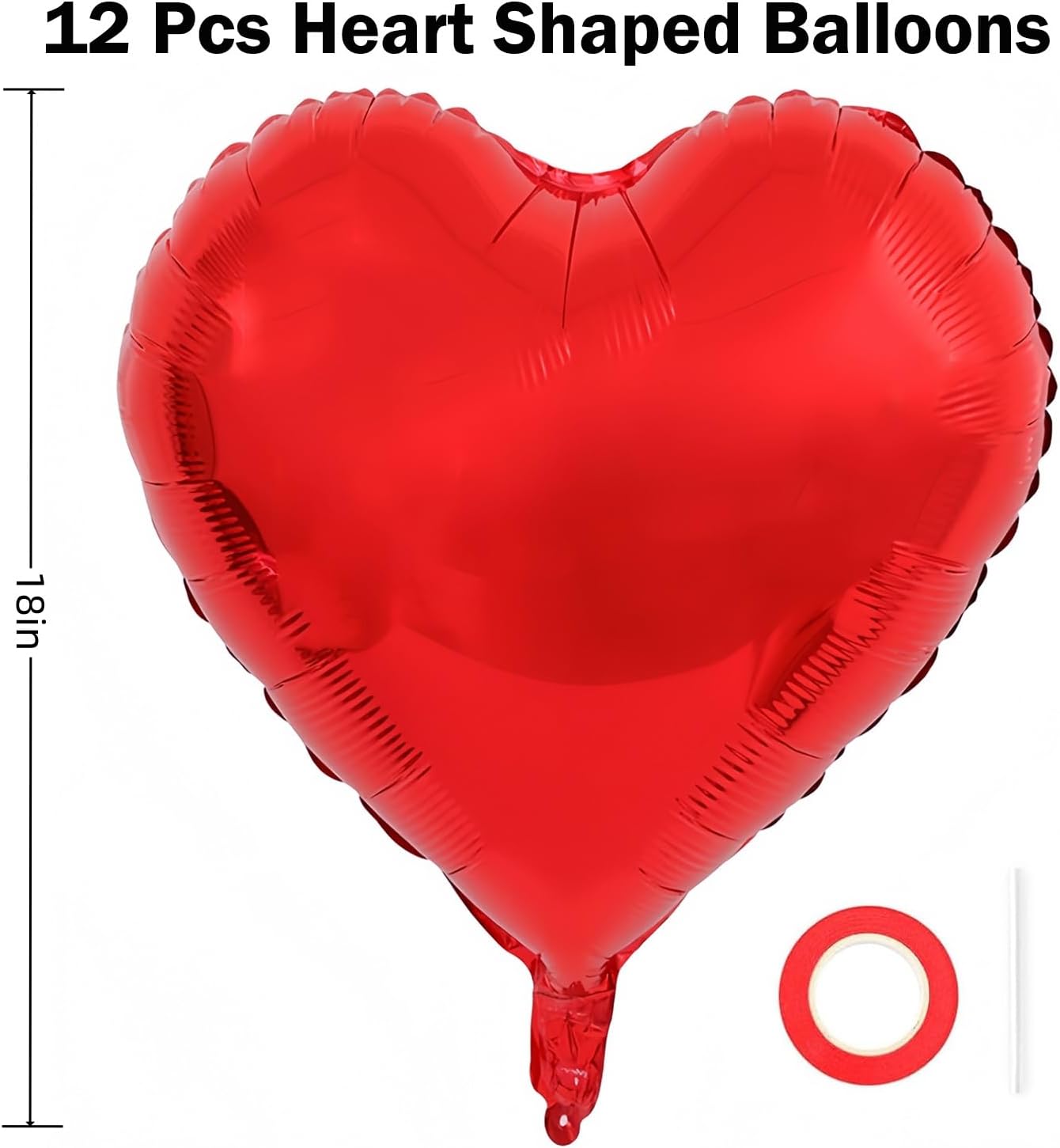 12Pcs 18 Inch Red, Hot Pink, Pink Heart Shaped Balloons, Love Balloons for Valentine's Day, Wedding, Birthday Decorations