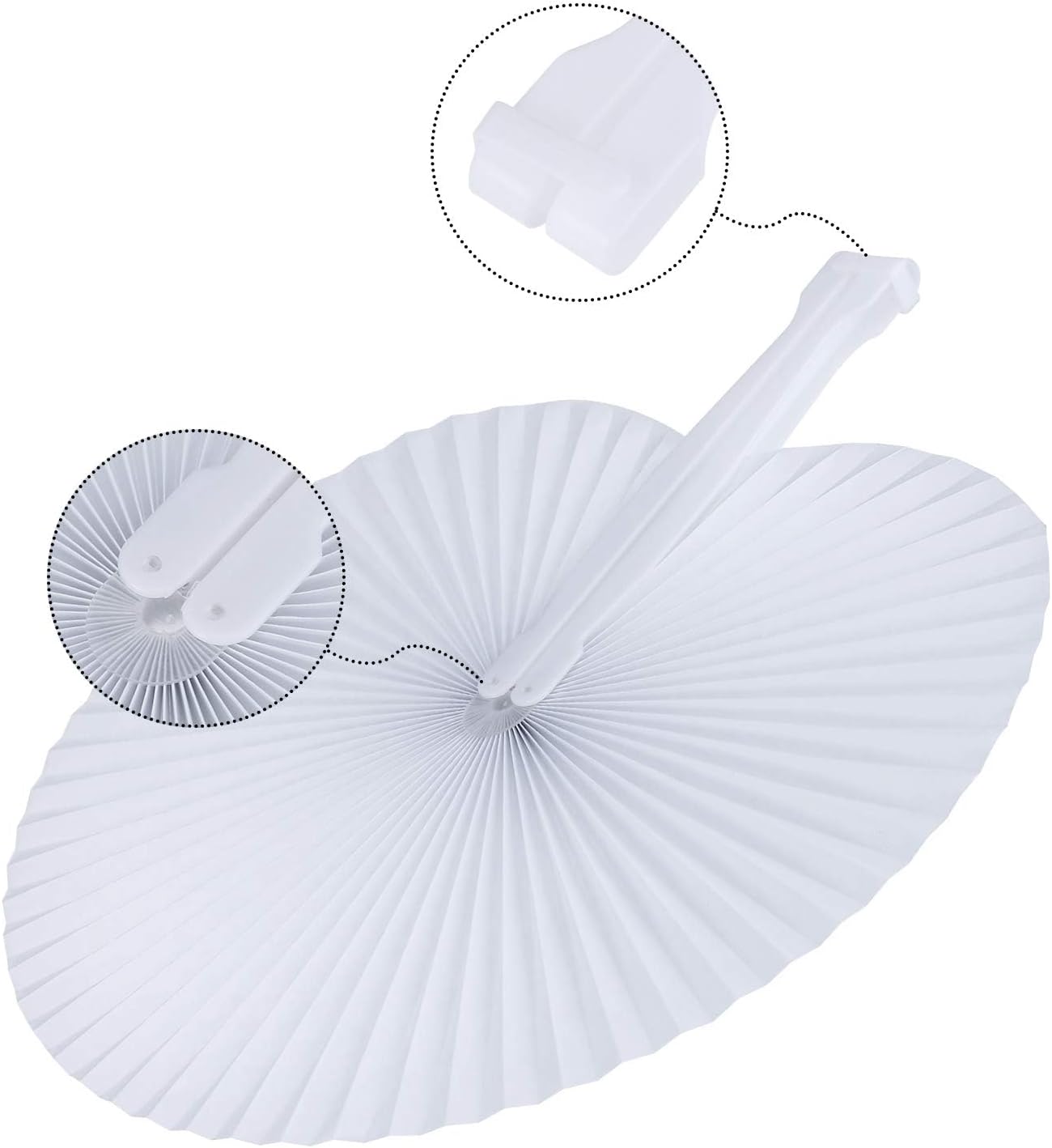 Pangda 24 Pack Folding Fans Round Paper Fans Assortment with Plastic Handle for Wedding Favor Party Bag Filler(Black, White)